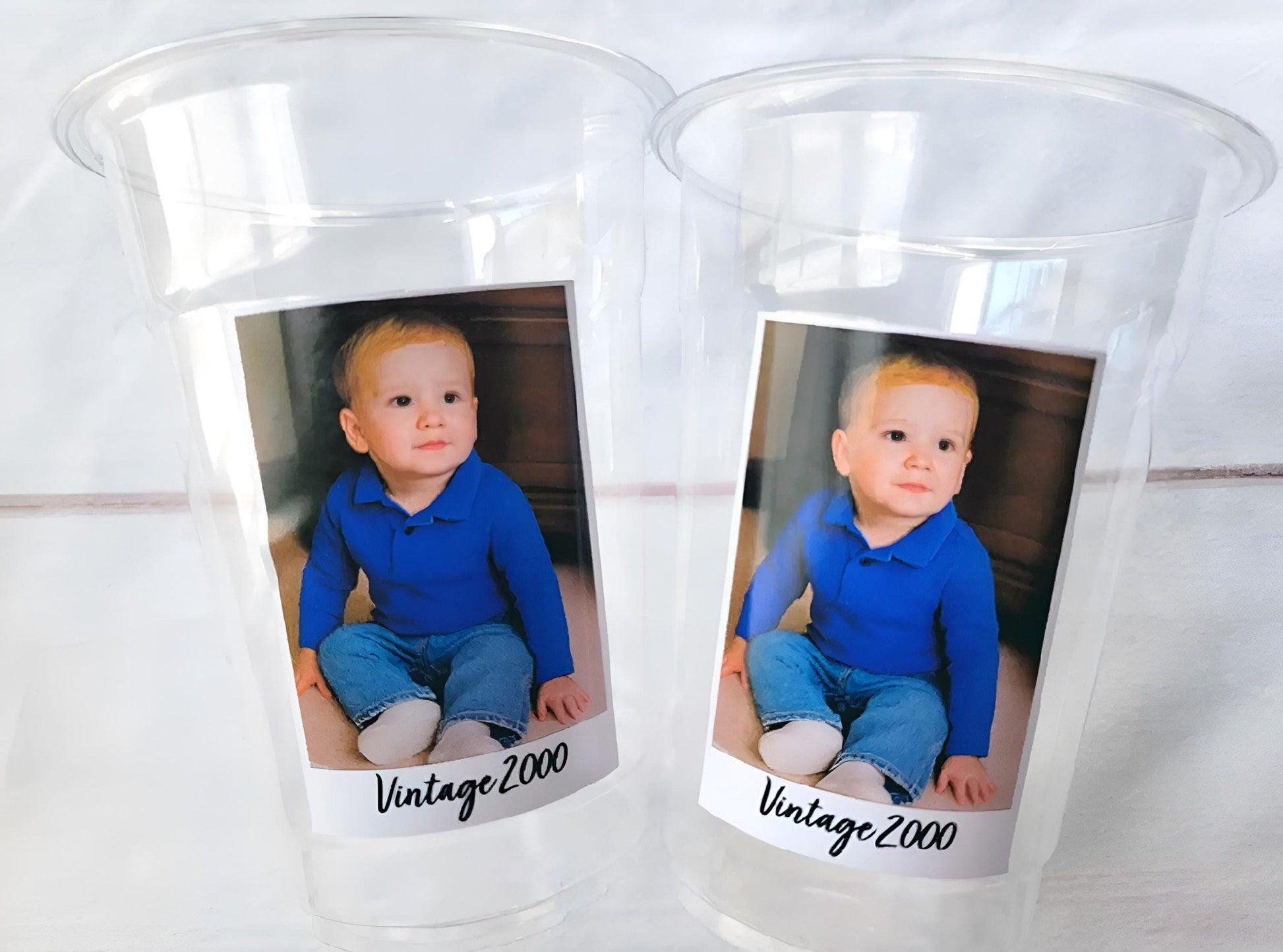 Custom Photo Cups 16oz Personalized Plastic Cups with Text for Parties Events Birthday Supplies Decorations Vintage Est Year Face Picture