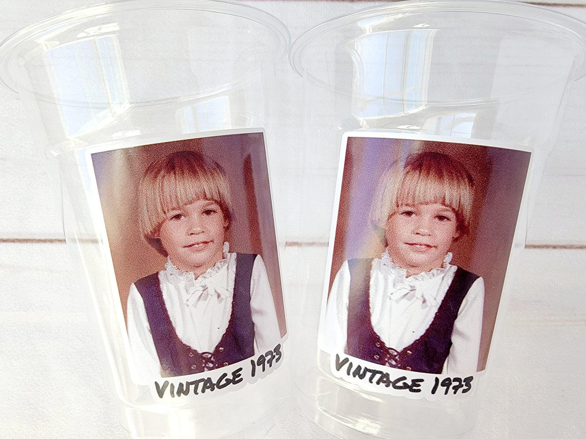 Custom Plastic Cups With Picture Personalized 40th Birthday Cups Vintage 40th Birthday Party Custom Text Custom Face Cups Decorations 21st