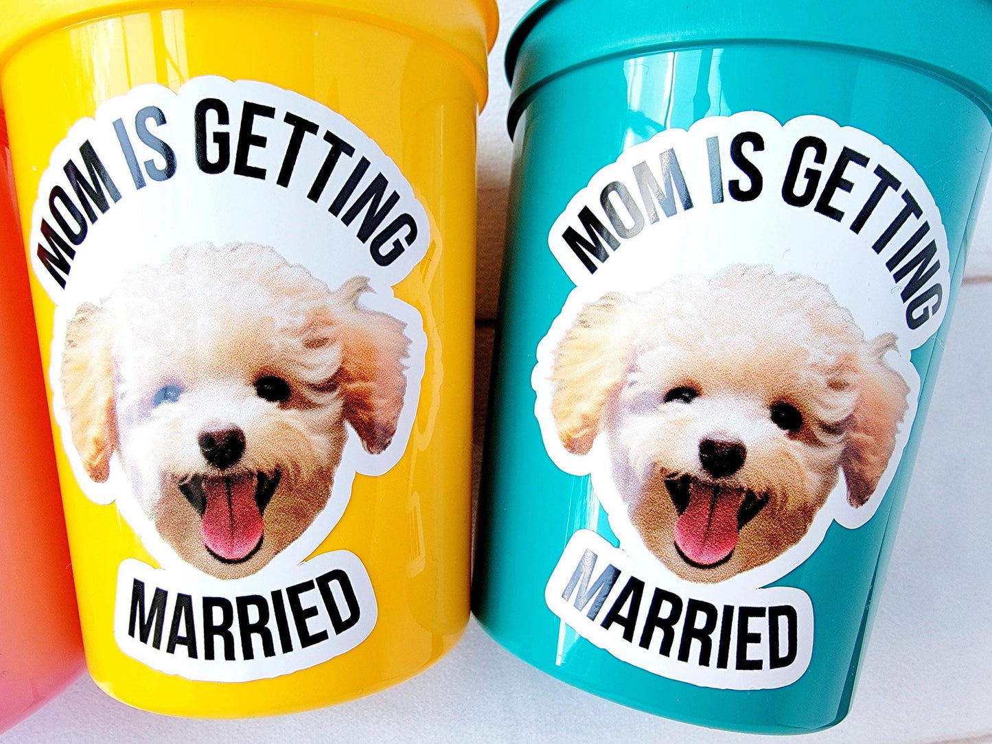 Personalized Dog Face Cups, Mom is Getting Married Cups, Bachelorette Party Favors, Bachelorette Party Games, Dog Face Bachelorette Cups Pet