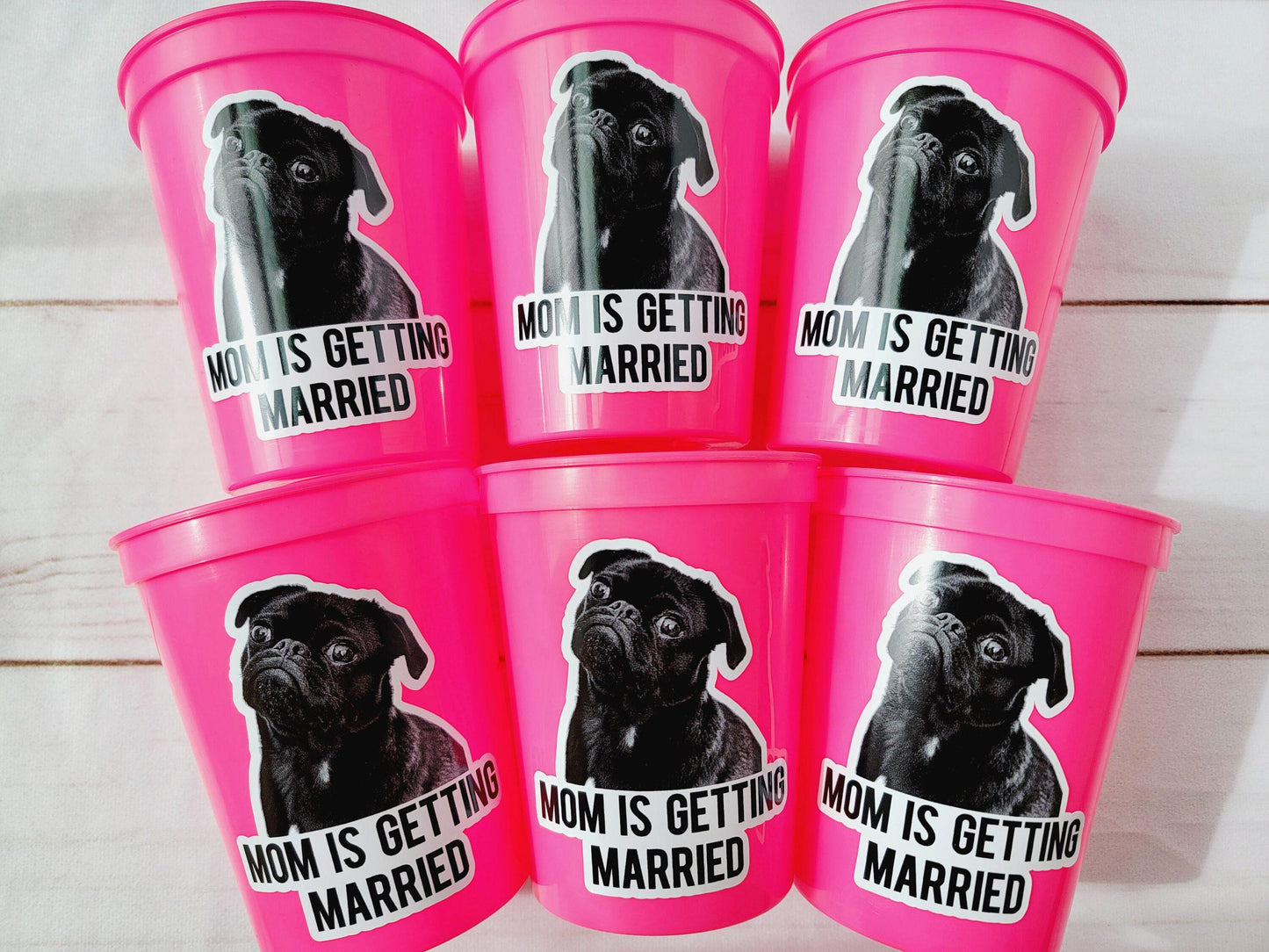 Personalized Dog Face Cups, Mom is Getting Married Cups, Bachelorette Party Favors, Bachelorette Party Games, Dog Face Bachelorette Cups