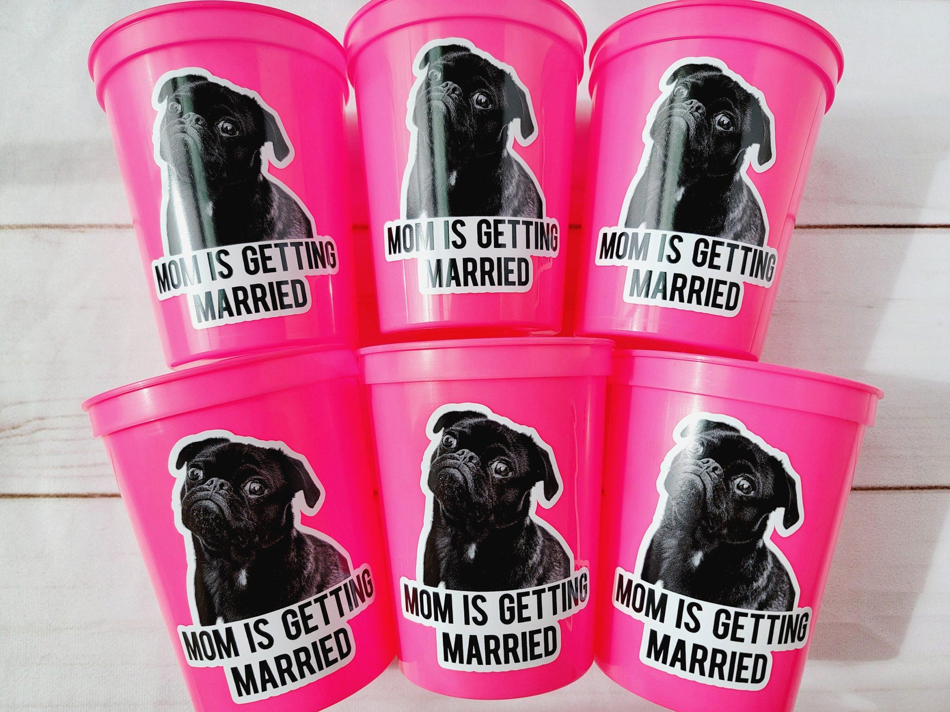 Personalized Dog Face Cups, Mom is Getting Married Cups, Bachelorette Party Favors, Bachelorette Party Games, Dog Face Bachelorette Cups