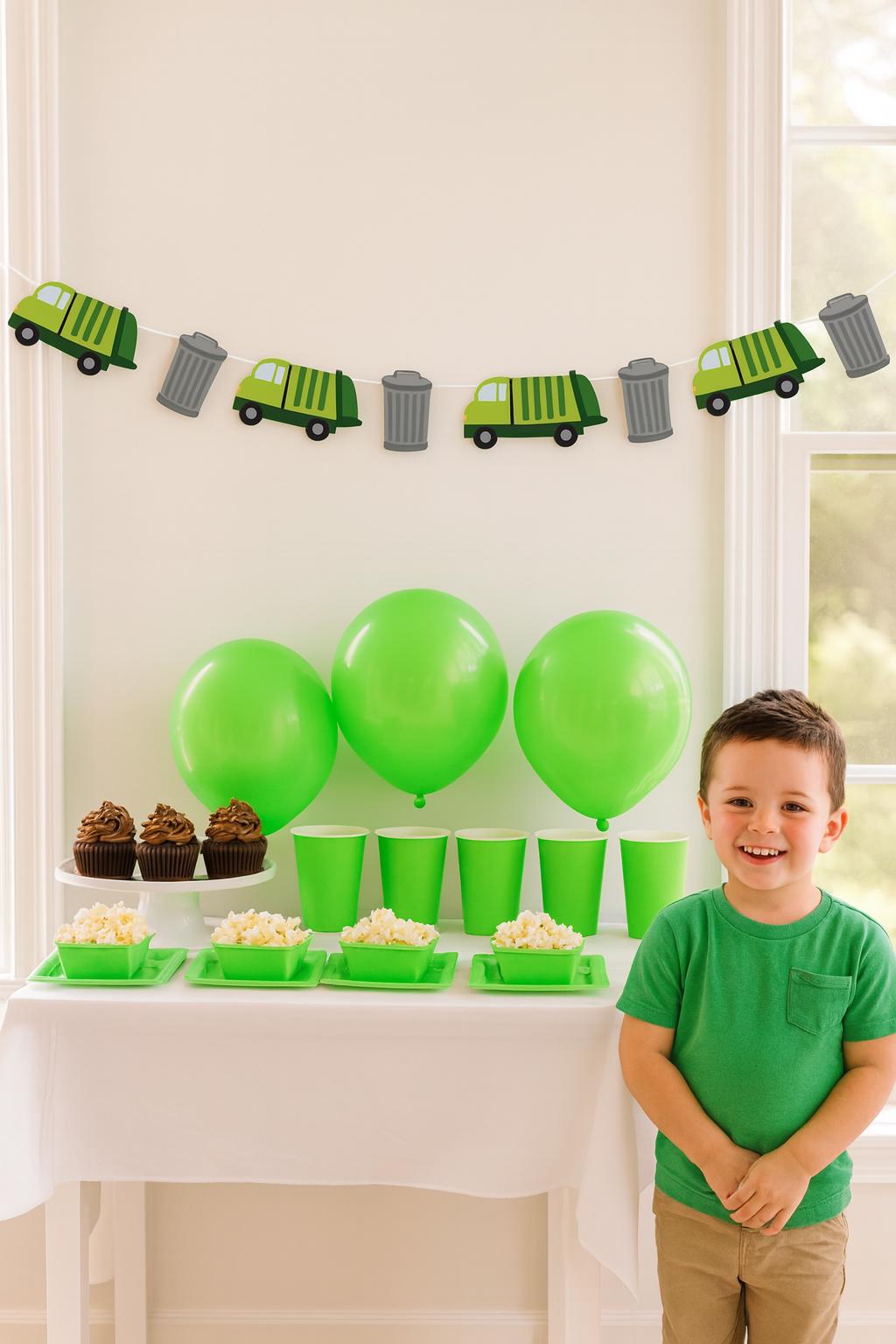 Garbage Truck Garland, Construction Garland, Garbage Truck Banner, Garbage Truck Birthday Banner, Garbage Birthday Party Supplies, Recycle