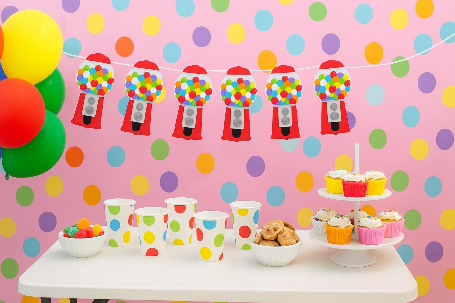 Gumball Machine Garland, Bubble Gum Machine Garland, Candy Garland, Sweet Sixteen Banner, Candy Banner, Candy Photo Prop, Candy Decoration
