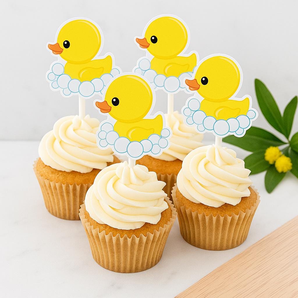 Rubber Ducky in Bubbles Cupcake Toppers, Rubber Duck Cupcake Toppers