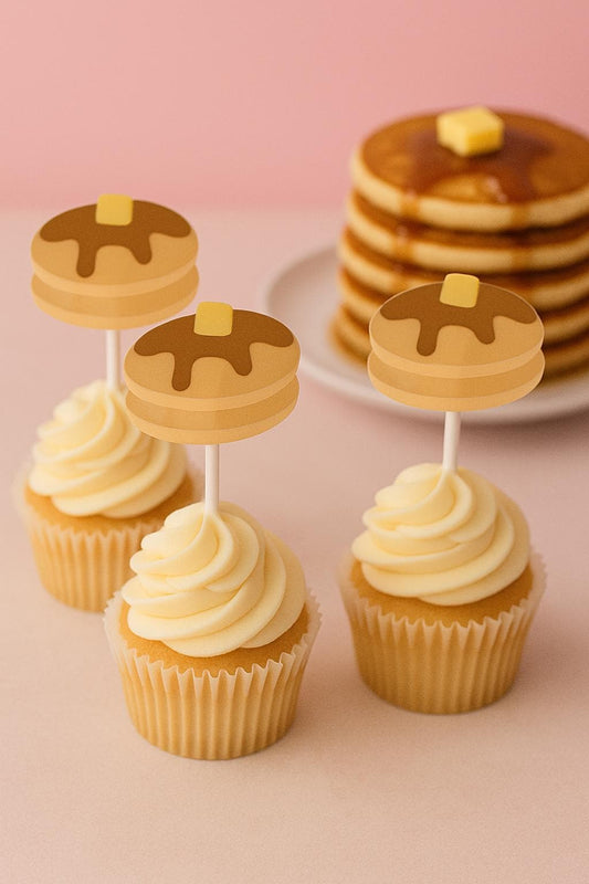 Pancake Cupcake Toppers, Pancakes and Pajamas Decorations, Pancake Cake Toppers, Pancake Party Supplies, Pancake Birthday Party, Sleepover