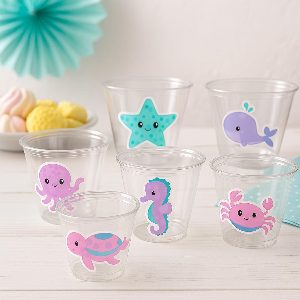 UNDER THE SEA Party Cups - Pink Under the Sea Birthday Under the Sea Party Crab Cups Octopus Cups Whale Cups, Ocean Birthday Ocean Party Sea