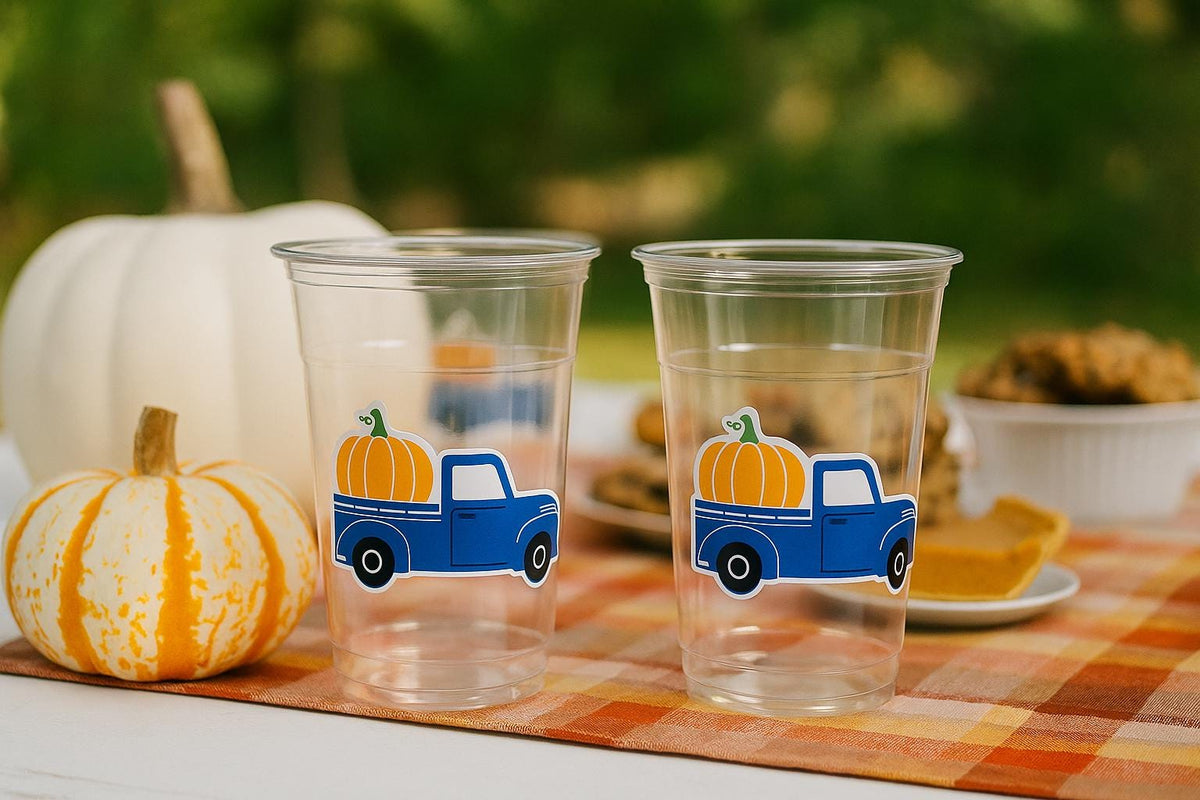 BLUE PUMPKIN TRUCK Cups - Fall Party Cups Truck Birthday Pumpkin Cups Little Pumpkin 1st Birthday Pumpkin Truck Birthday Decoration Fall Cup