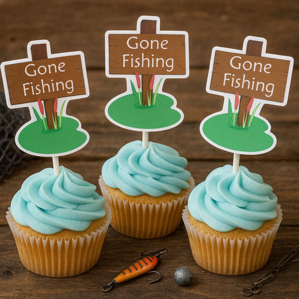 Gone Fishing Cupcake Toppers, Fish Party Cups, The BIG One, Fisherman Cupcake Toppers, Fishing Birthday, Fishing Party, Fishing Cake Toppers