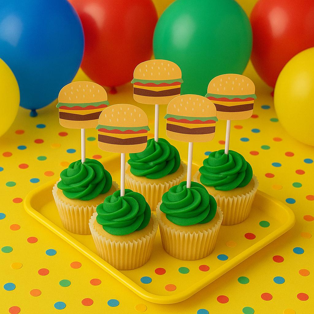 Hamburger Cupcake Toppers, Barbecue Cupcake, Fast Food Cupcake Toppers, Cook Out Cupcake Toppers, Cheeseburger cupcake toppers, Burger Party