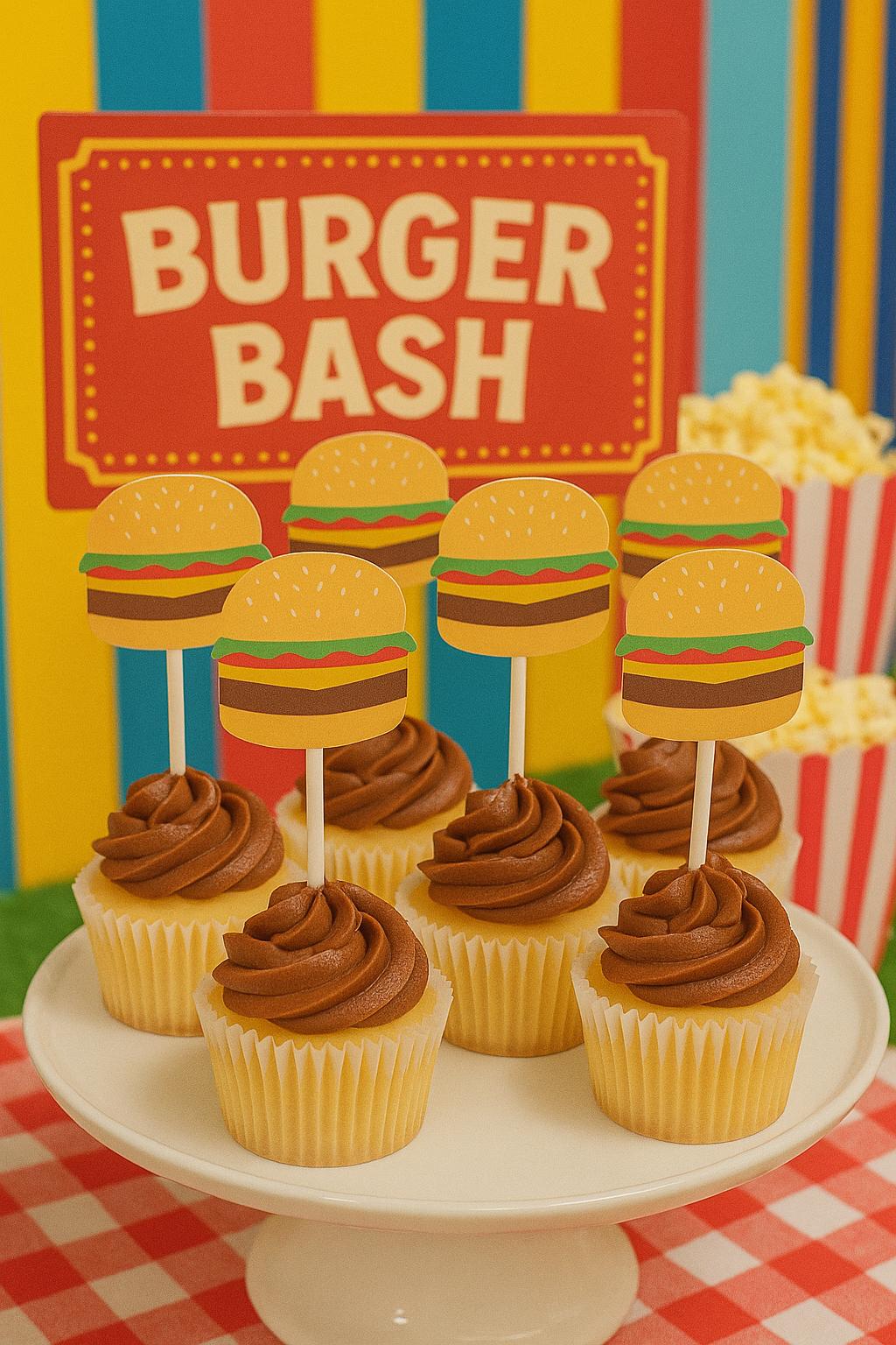 Hamburger Cupcake Toppers, Barbecue Cupcake, Fast Food Cupcake Toppers, Cook Out Cupcake Toppers, Cheeseburger cupcake toppers, Burger Party