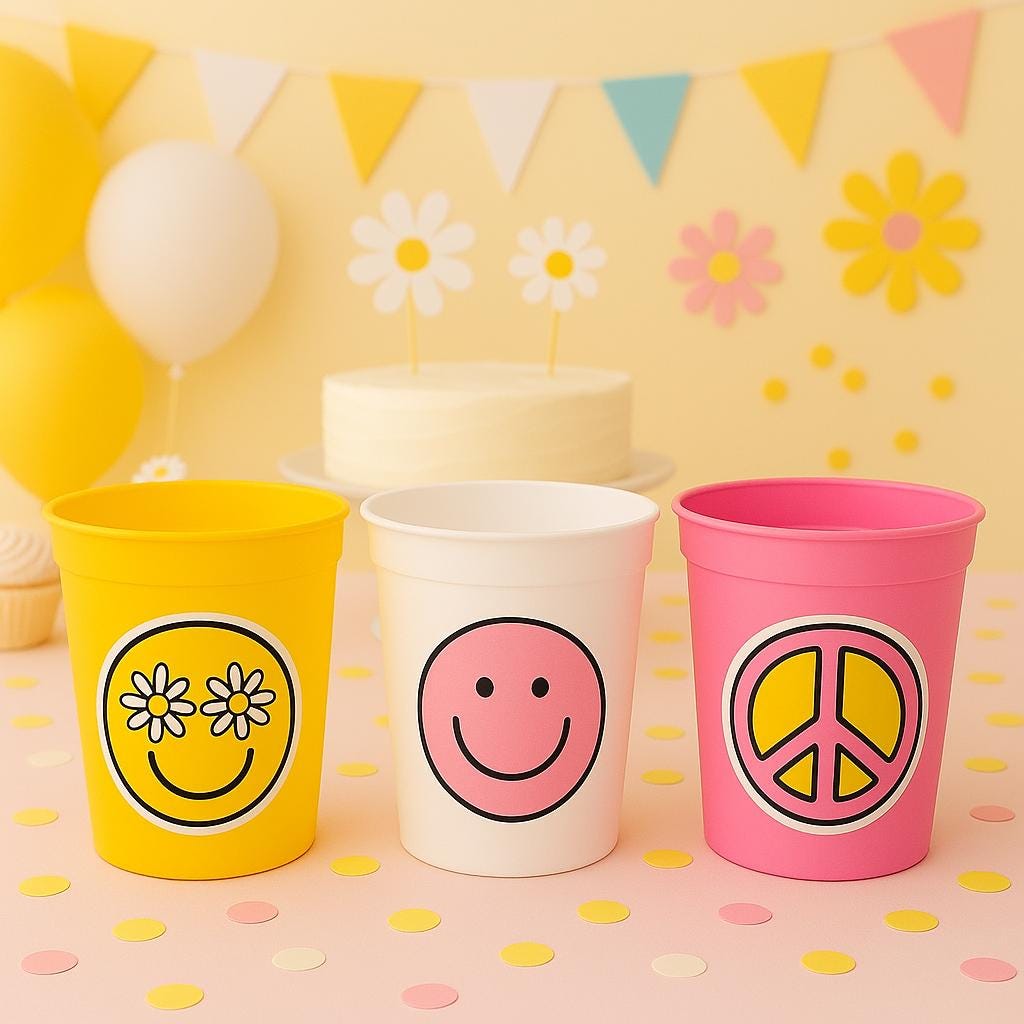 70s PARTY CUPS - 70's Birthday Cups 70s Party Cups 70s Decorations 70's Birthday Party 70's Birthday Party Decorations Hippie Two Groovy