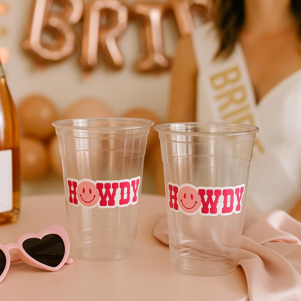 COWGIRL PARTY CUPS, Howdy Cowgirl Cups Cowgirl Party Decorations Cowgirl Bachelorette Party Cowgirl Hat Birthday Rodeo Party Cups Happy Face