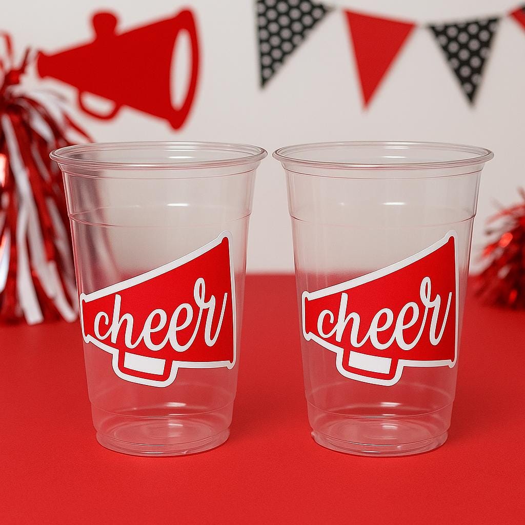 CHEERLEADING PARTY CUPS - Cheer Party Cups Cheerleader Party Cups Cheer Birthday Party Cheer Party Favors Cheer Baby Shower Cups Cheer Squad
