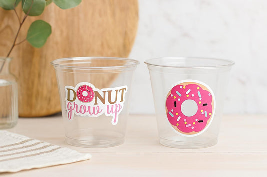 DONUT PARTY CUPS- Donut Birthday Party Donut Grow Up Donut Party Decoration Donut Birthday Decoration Donut First Birthday Donut Baby Shower