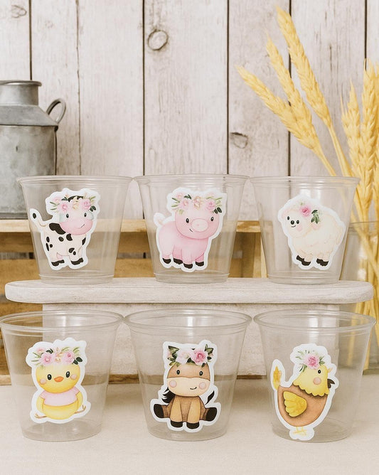 GIRL FARM PARTY Cups - Girl Farm Cups Farm Animal Cups Farm First Birthday Farm Baby Shower Barnyard Party Farm Birthday Decorations Farm