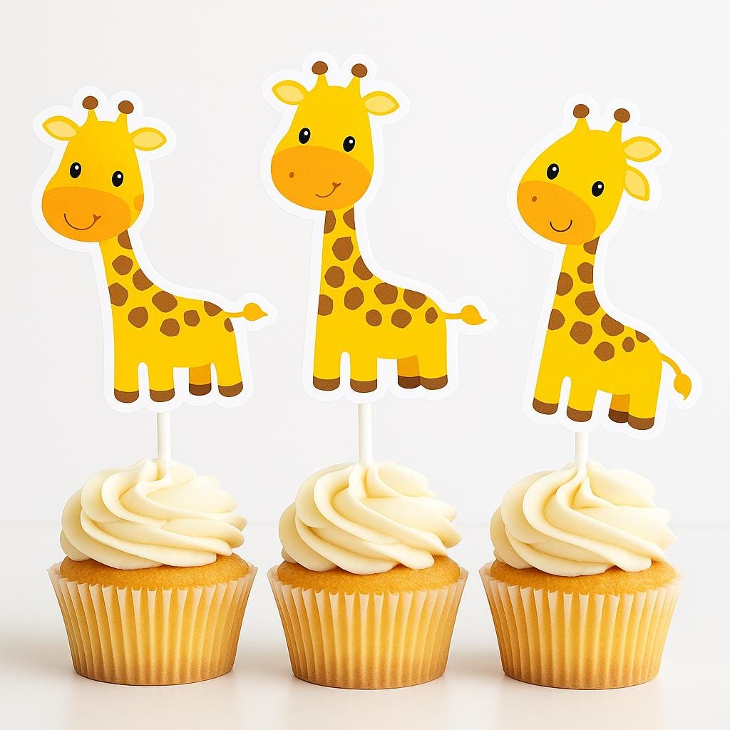 Giraffe Cupcake Toppers, Jungle Cupcake Toppers, Safari Baby Shower Toppers, Baby Shower Cupcake Toppers, Giraffe Party Decorations Supplies