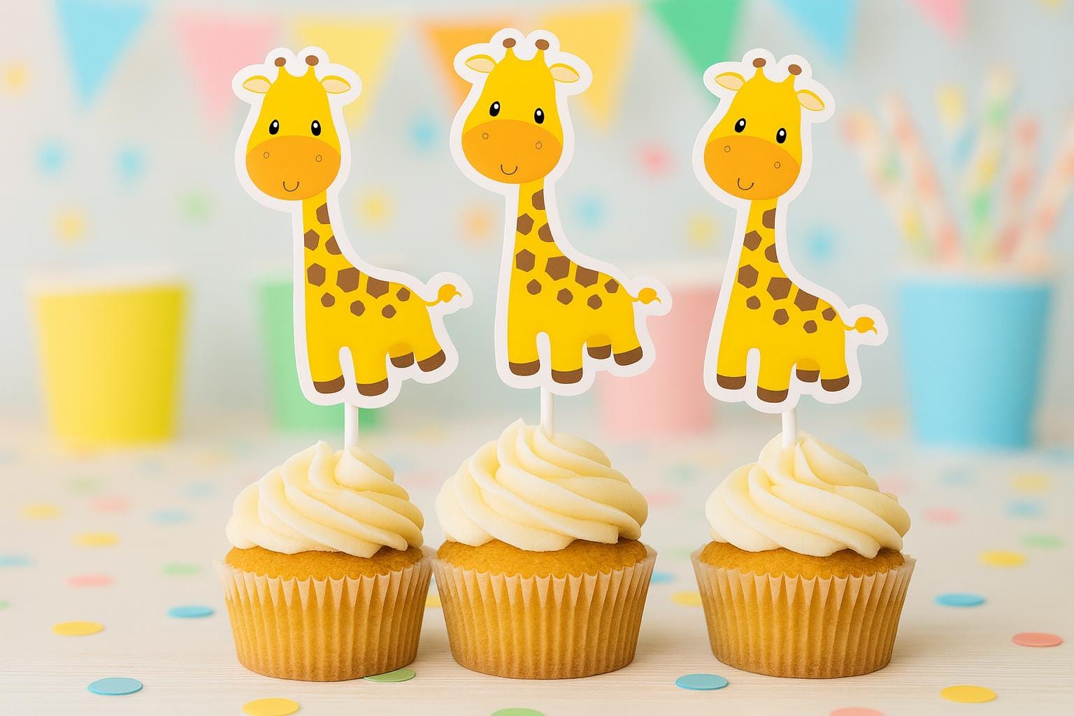 Giraffe Cupcake Toppers, Jungle Cupcake Toppers, Safari Baby Shower Toppers, Baby Shower Cupcake Toppers, Giraffe Party Decorations Supplies