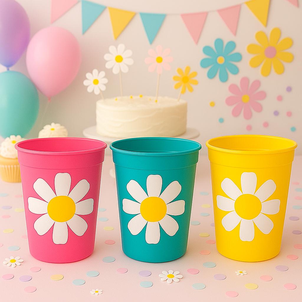 DAISY CUPS - Daisy Birthday Party Cups Daisy Baby Shower Cups Floral Flower Party Cups Daisy Party Favors Daisy Flower Cup 70S Party Cups