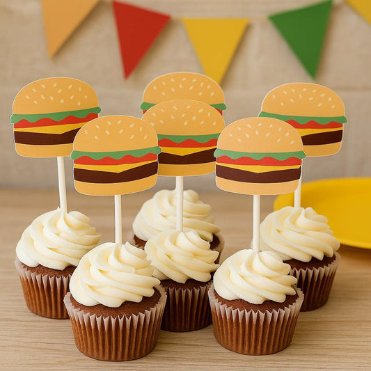 Hamburger Cupcake Toppers, Barbecue Cupcake, Fast Food Cupcake Toppers, Cook Out Cupcake Toppers, Cheeseburger cupcake toppers, Burger Party