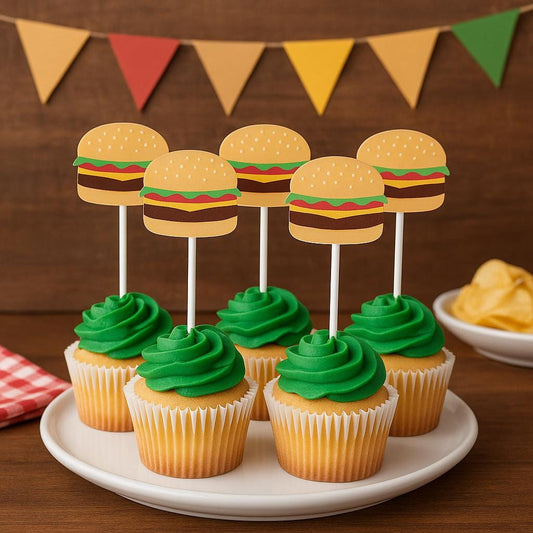 Hamburger Cupcake Toppers, Barbecue Cupcake, Fast Food Cupcake Toppers, Cook Out Cupcake Toppers, Cheeseburger cupcake toppers, Burger Party