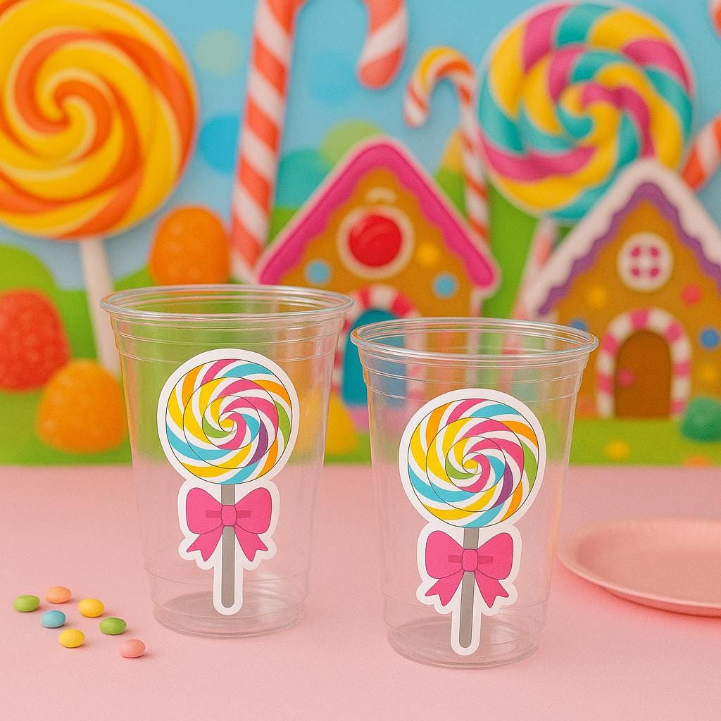 LOLLIPOP PARTY CUPS - Candy Cups Candy Birthday Cups Candy Party Favor Cups Decorations Candy Birthday Favor Party Favors Sweet 16 Party