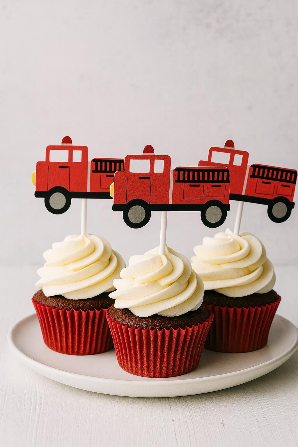 Firetruck Cupcake Toppers Firetruck Birthday Party Firetruck Party Decorations Firetruck Cake Toppers Firetruck Cupcake Picks Fireman Party