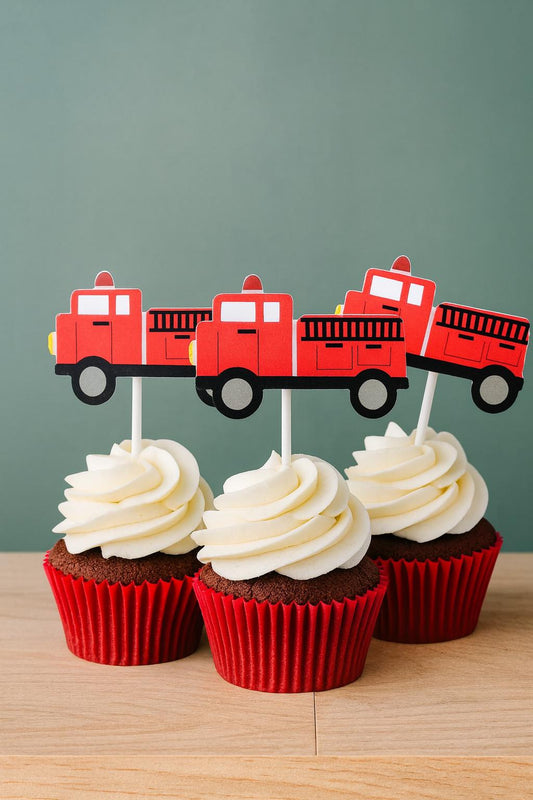 Firetruck Cupcake Toppers Firetruck Birthday Party Firetruck Party Decorations Firetruck Cake Toppers Firetruck Cupcake Picks Fireman Party