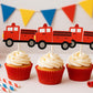 Firetruck Cupcake Toppers Firetruck Birthday Party Firetruck Party Decorations Firetruck Cake Toppers Firetruck Cupcake Picks Fireman Party