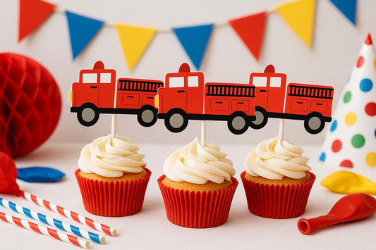 Firetruck Cupcake Toppers Firetruck Birthday Party Firetruck Party Decorations Firetruck Cake Toppers Firetruck Cupcake Picks Fireman Party