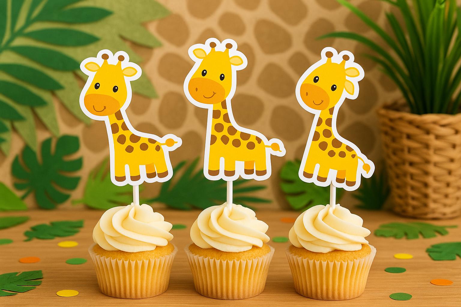 Giraffe Cupcake Toppers, Jungle Cupcake Toppers, Safari Baby Shower Toppers, Baby Shower Cupcake Toppers, Giraffe Party Decorations Supplies