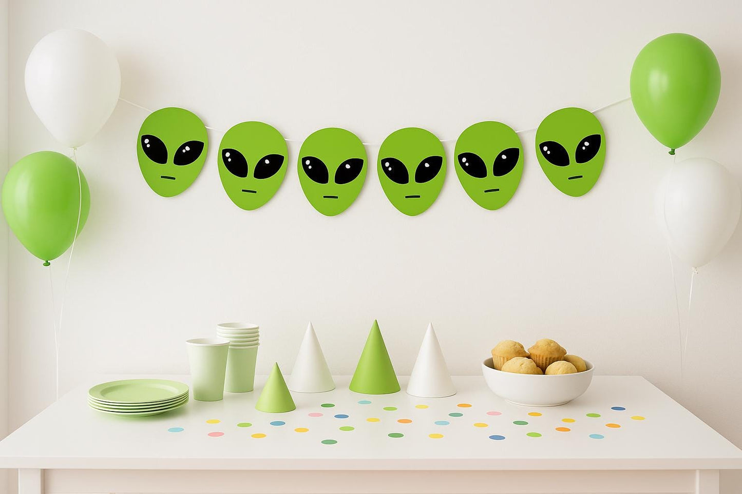 Alien Head Garland, Alien Head Banner, Alien Face Garland, Alien Face Banner, UFO Birthday, Alien Birthday, Alien Party, Alien Decorations