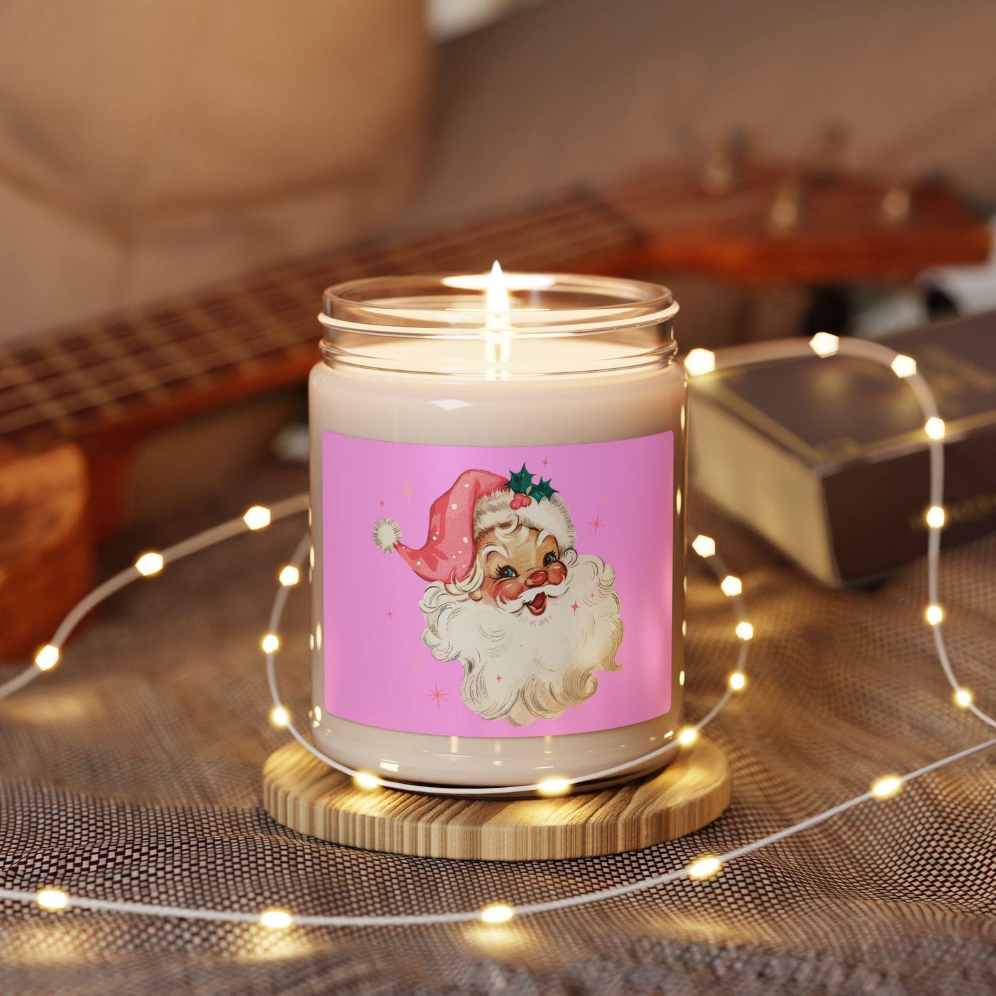 Pink Santa Candle Scented Soy Candle, 9oz | Christmas Holiday Decor | Pink Santa Christmas Candle Gift | Gift for her | Pink Candle