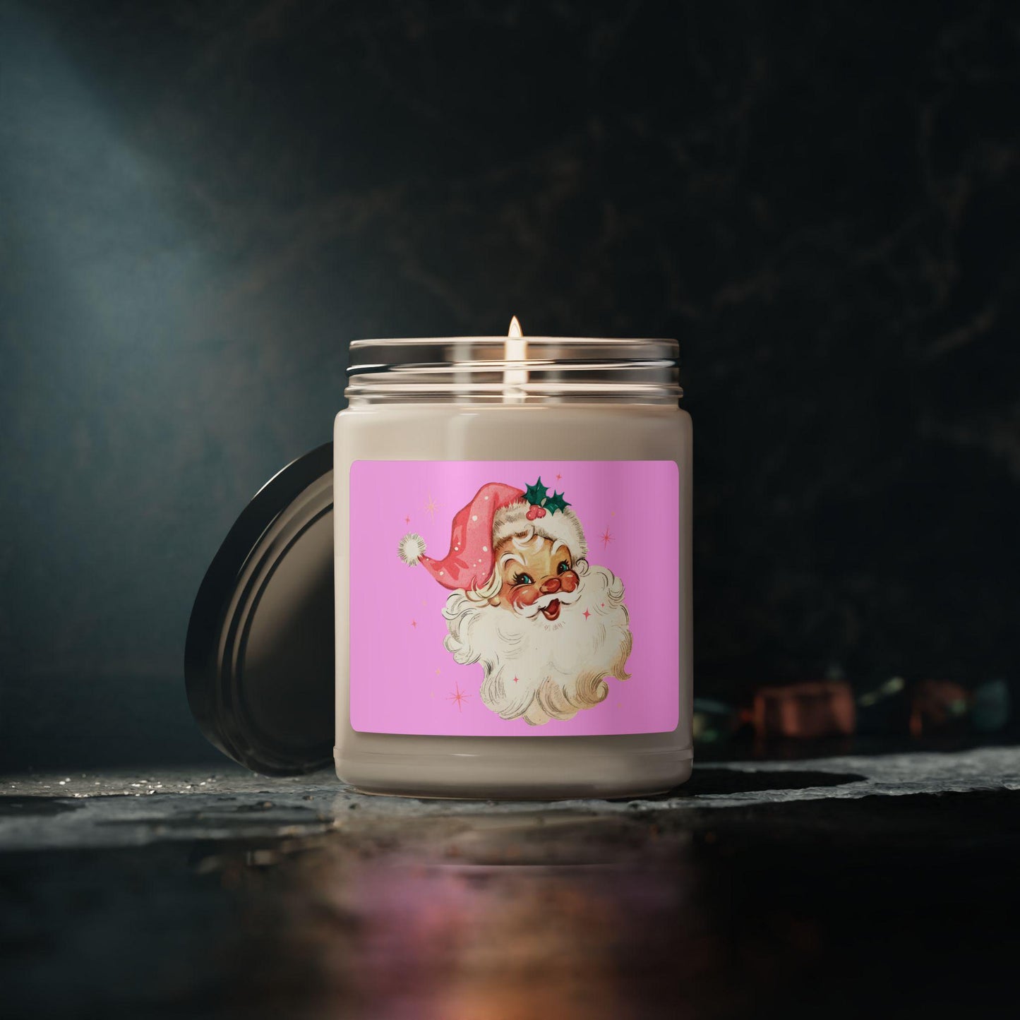 Pink Santa Candle Scented Soy Candle, 9oz | Christmas Holiday Decor | Pink Santa Christmas Candle Gift | Gift for her | Pink Candle