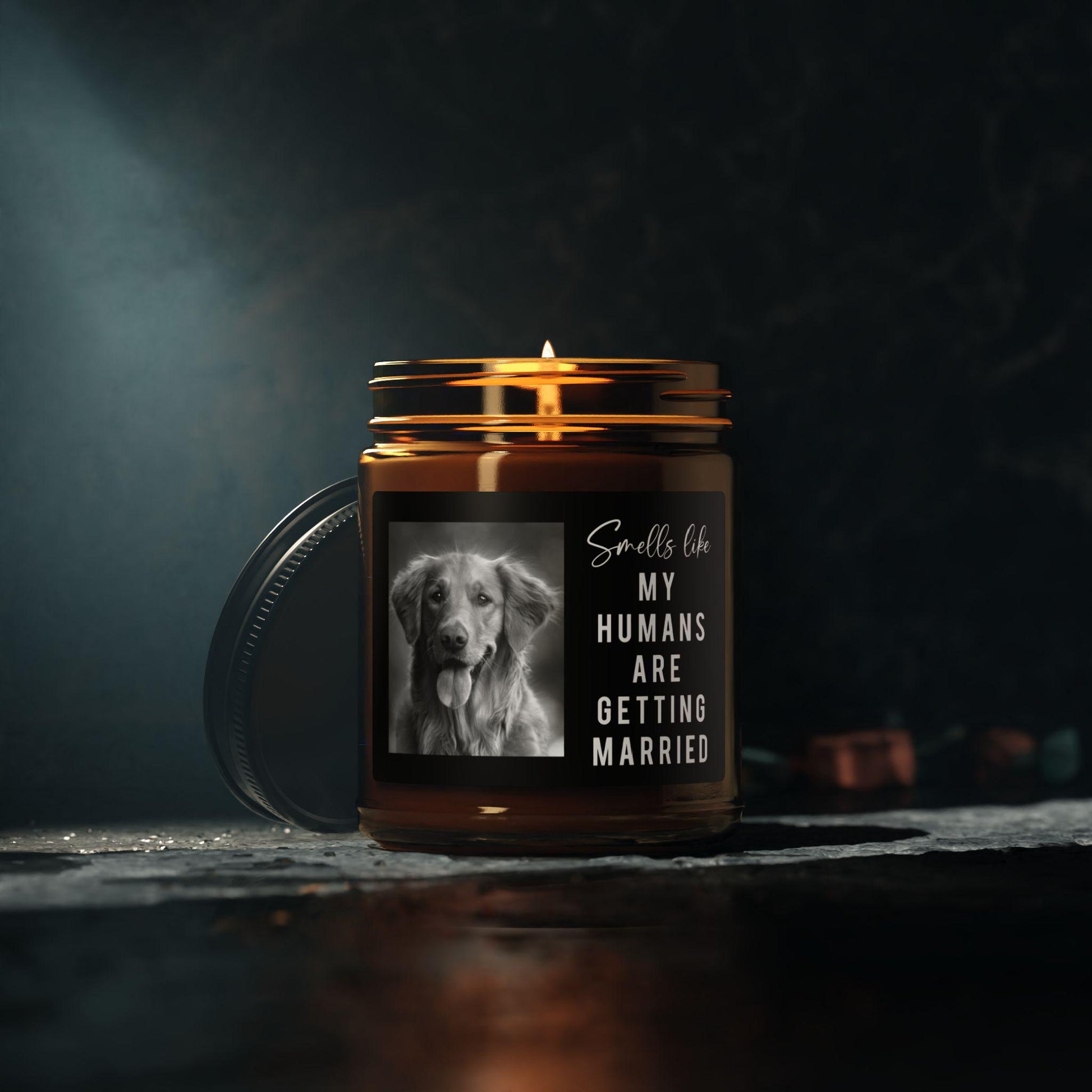 Dog Parents Engagement Gift, Custom Pet Photo, She Said Yes Present, Dog Mom And Dad Bridal Gift, Personalized Amber Jar Candle, Soy Candle