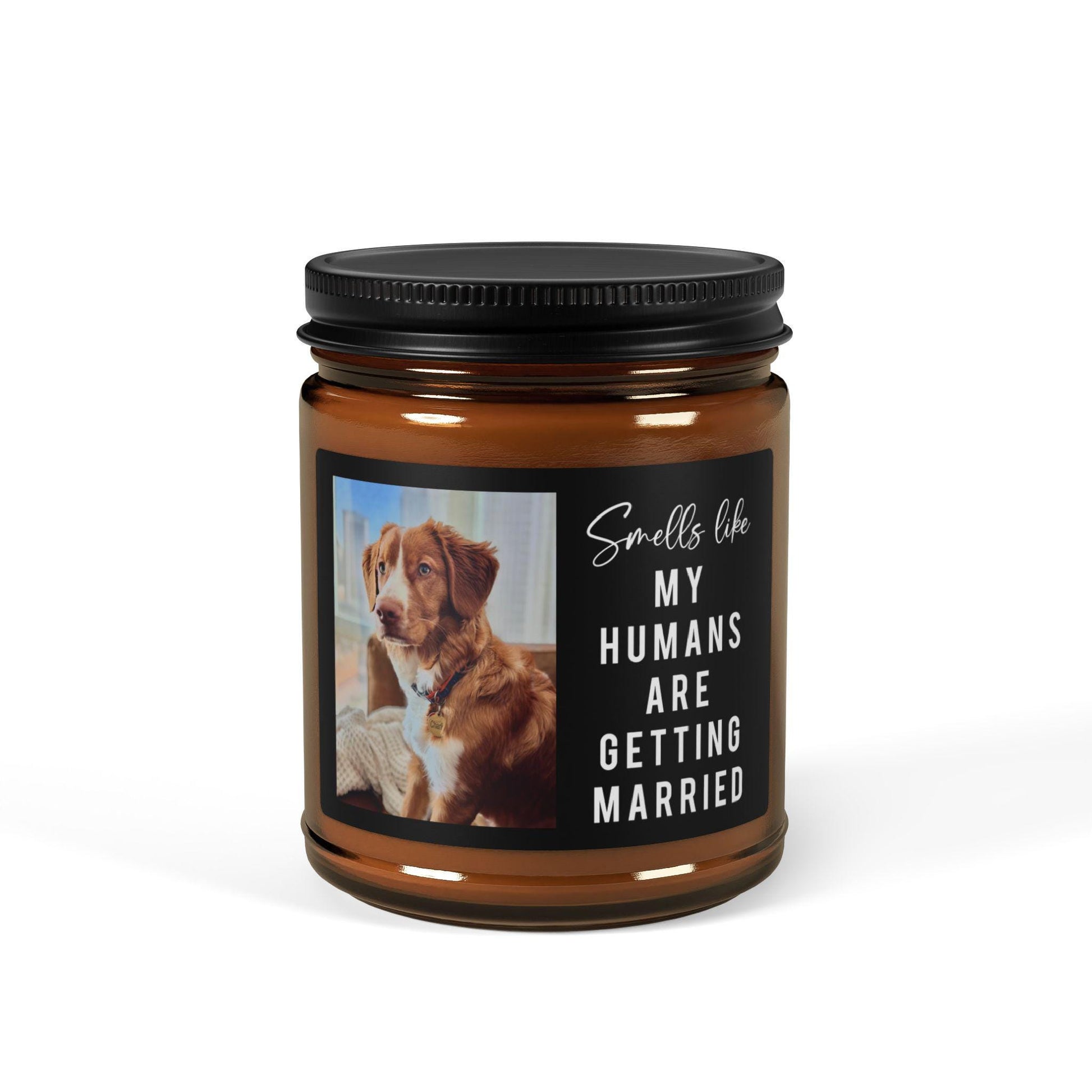 Dog Parents Engagement Gift, Custom Pet Photo, She Said Yes Present, Dog Mom And Dad Bridal Gift, Personalized Amber Jar Candle, Soy Candle