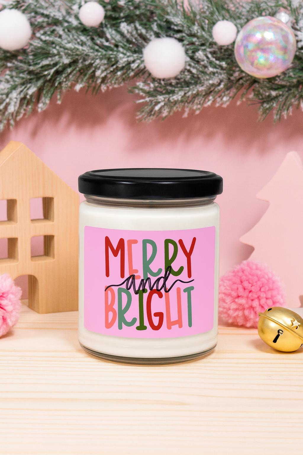 Merry and Bright Candle 9oz Soy Candle | Holiday Scented | Merry and Bright Christmas Gift, Christmas Gift for Her | Cute Christmas Gift