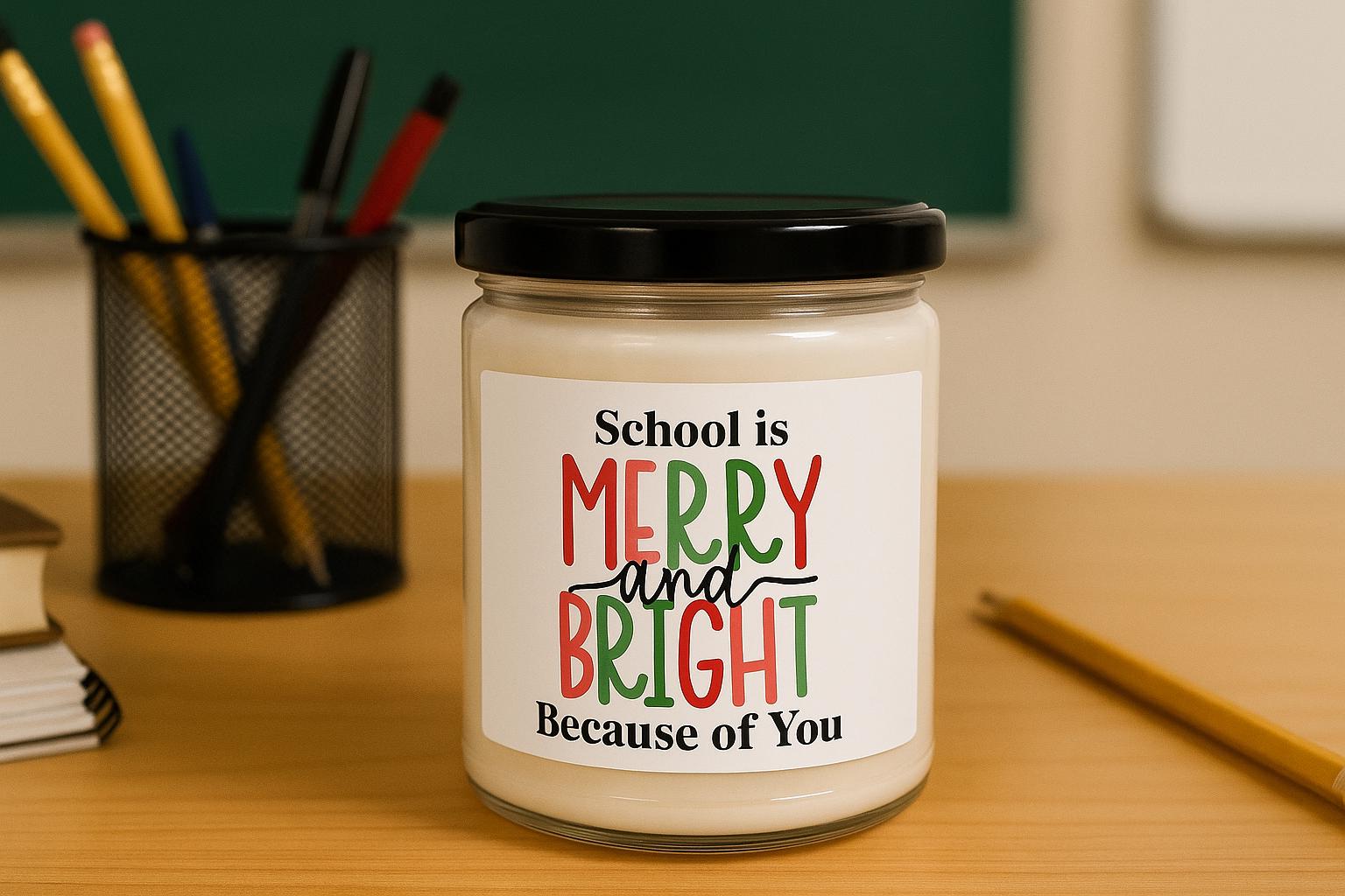 Merry and Bright Because of You Candle, Teacher Christmas Gift Bulk, Personalized Candle, Christmas Gift Ideas, Teacher Appreciation Gifts