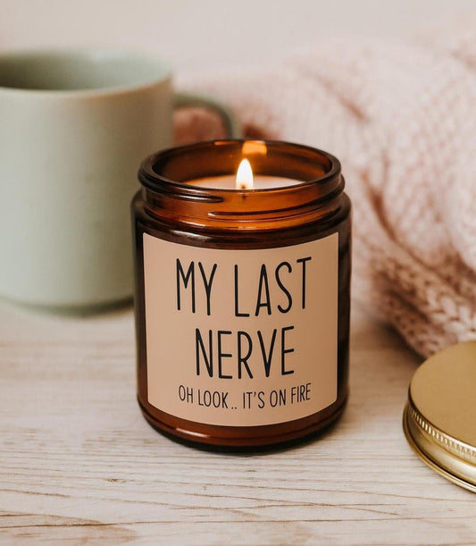 Funny Friendship Gift for Best Friend, Gifts for Women, My Last Nerve Lavender Candle, Birthday Christmas White Elephant Stocking Stuffers