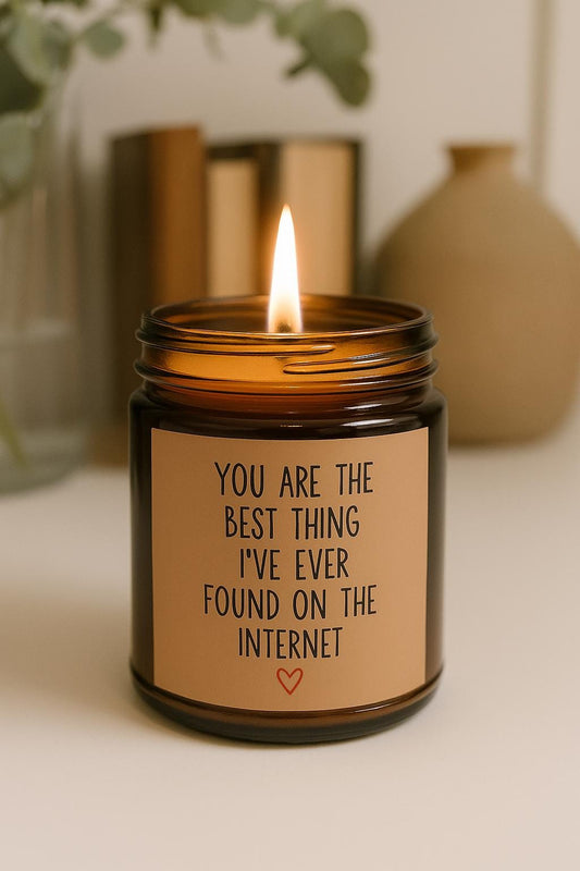 ✨ You Are the Best Thing I’ve Ever Found on the Internet Candle ✨

Say it in a way they’ll never forget. This charming candle features the playful and heartfelt message “You Are the Best Thing I’ve Ever Found on the Internet”, making it the perfect mix of humor and love. Whether you’re gifting your partner, best friend, or someone who truly stands out, this candle delivers a smile every time it’s lit.

Perfect for anniversaries, Valentine’s Day, birthdays, long-distance relationships.