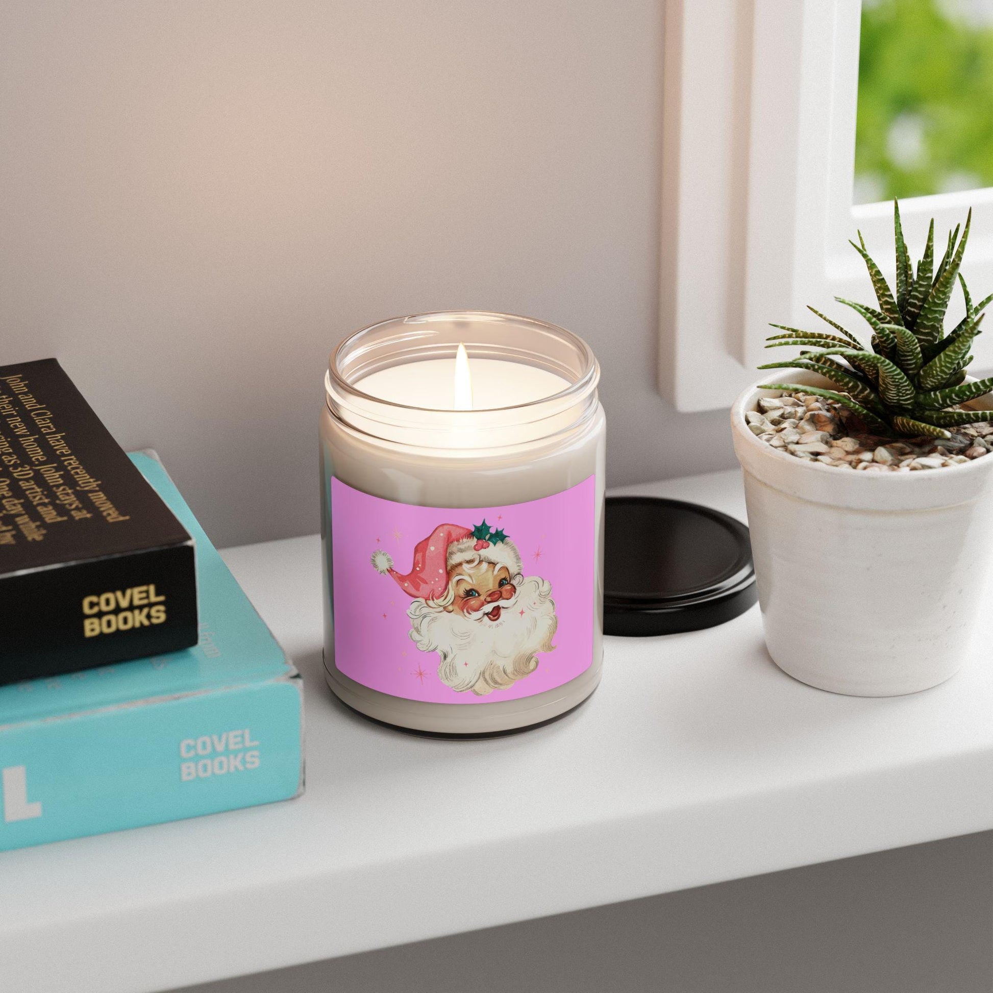 Pink Santa Candle Scented Soy Candle, 9oz | Christmas Holiday Decor | Pink Santa Christmas Candle Gift | Gift for her | Pink Candle