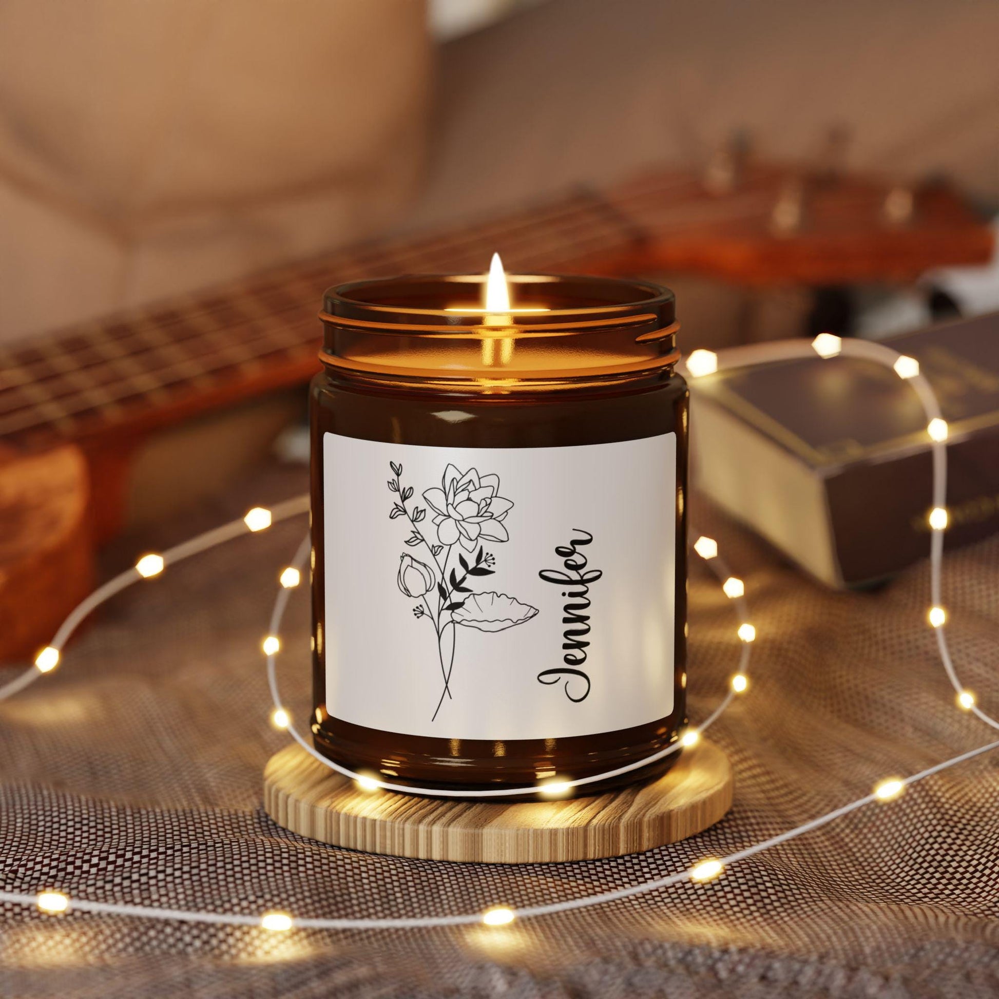Birth flower candle, custom birth flower candle, personalized birth flower candle, custom name candle, personalized name candle, wedding gift, bachelorette gift, proposal candle gift