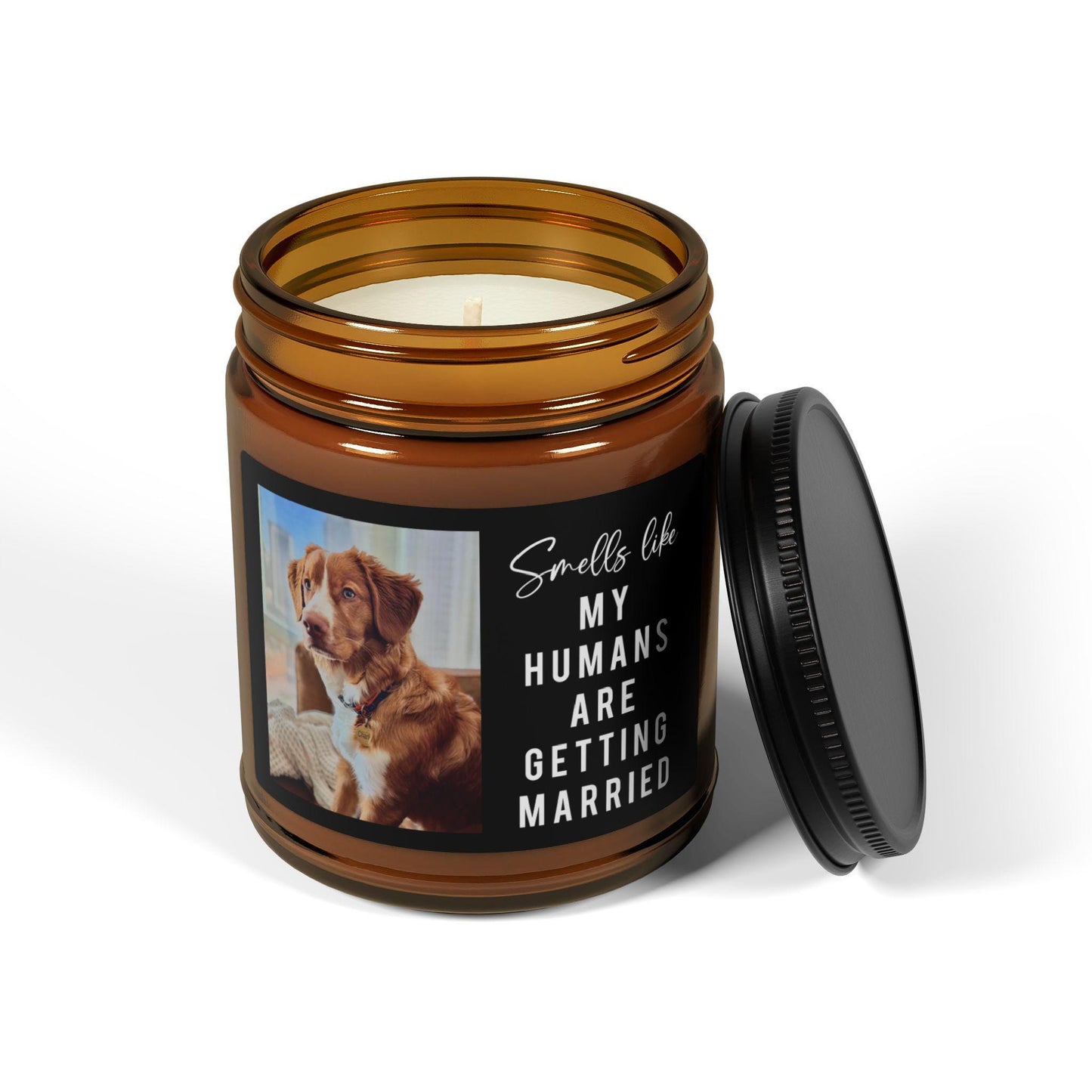 Dog Parents Engagement Gift, Custom Pet Photo, She Said Yes Present, Dog Mom And Dad Bridal Gift, Personalized Amber Jar Candle, Soy Candle