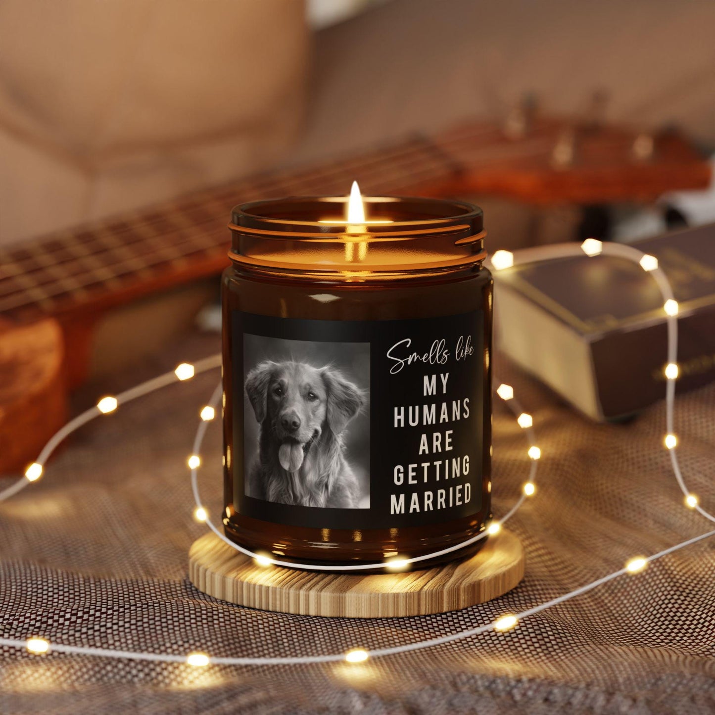 Dog Parents Engagement Gift, Custom Pet Photo, She Said Yes Present, Dog Mom And Dad Bridal Gift, Personalized Amber Jar Candle, Soy Candle