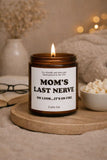 Personalized soy candle in a glass jar with a custom name and funny “last nerve” style message on the label. This scented candle features a clean, modern design and smooth wax surface, making it a humorous yet stylish gift. Ideal as a custom candle gift for coworkers, employees, friends, or partners, perfect for office humor, birthdays, or everyday gifting.