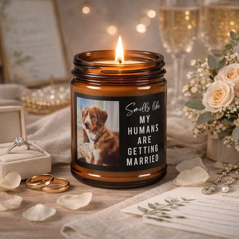 Dog Parents Engagement Gift, Custom Pet Photo, She Said Yes Present, Dog Mom And Dad Bridal Gift, Personalized Amber Jar Candle, Soy Candle