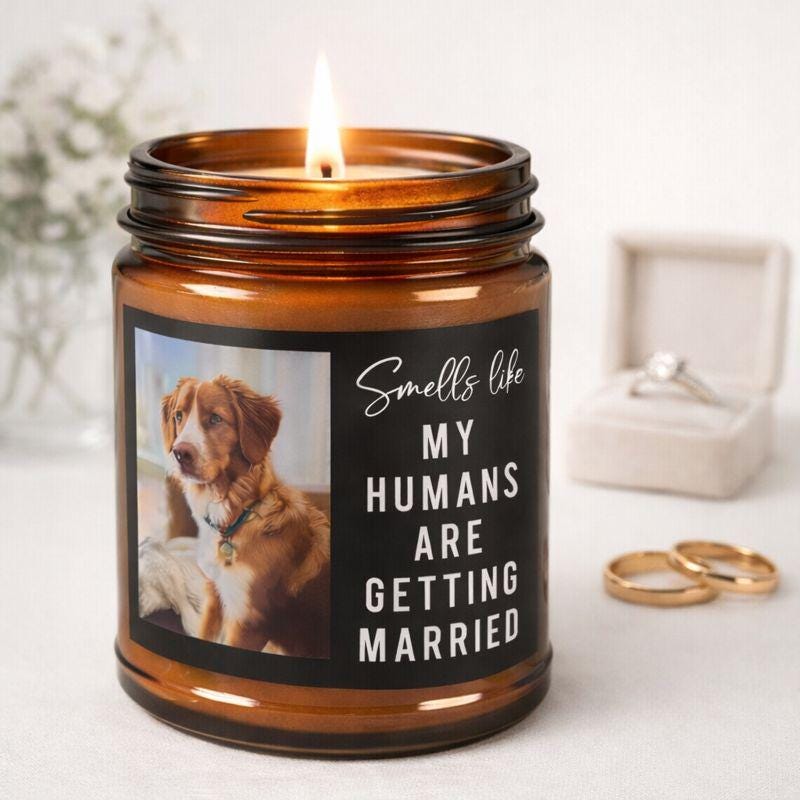 Dog Parents Engagement Gift, Custom Pet Photo, She Said Yes Present, Dog Mom And Dad Bridal Gift, Personalized Amber Jar Candle, Soy Candle