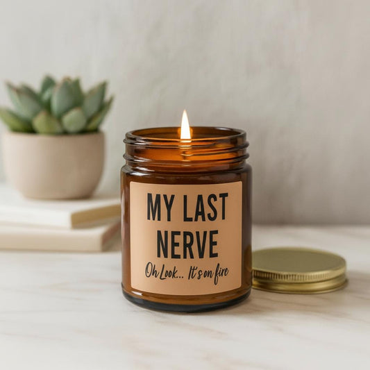 Gifts for Women, Funny Friendship Gift for Best Friend, My Last Nerve Lavender Candle, Birthday Christmas White Elephant Stocking Stuffers