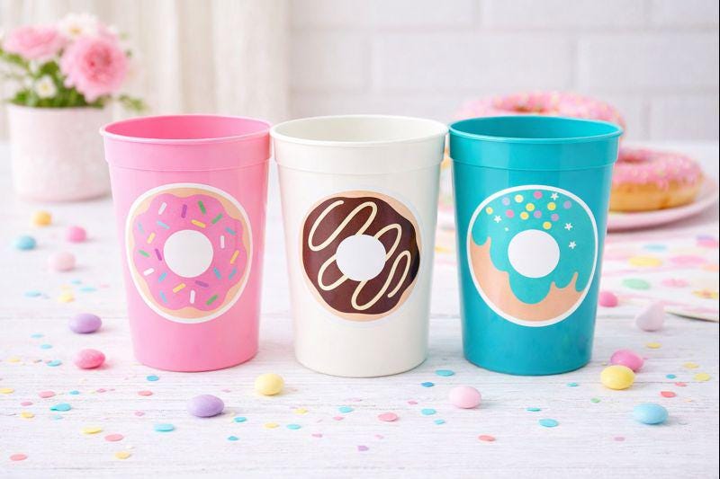 DONUT PARTY CUPS- Donut Birthday Party Donut Grow Up Donut Party Decoration Donut Birthday Decoration Donut First Birthday Donut Baby Shower