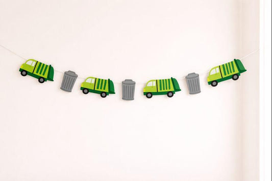 Garbage Truck Garland, Construction Garland, Garbage Truck Banner, Garbage Truck Birthday Banner, Garbage Birthday Party Supplies, Recycle Truck Banner Decorations