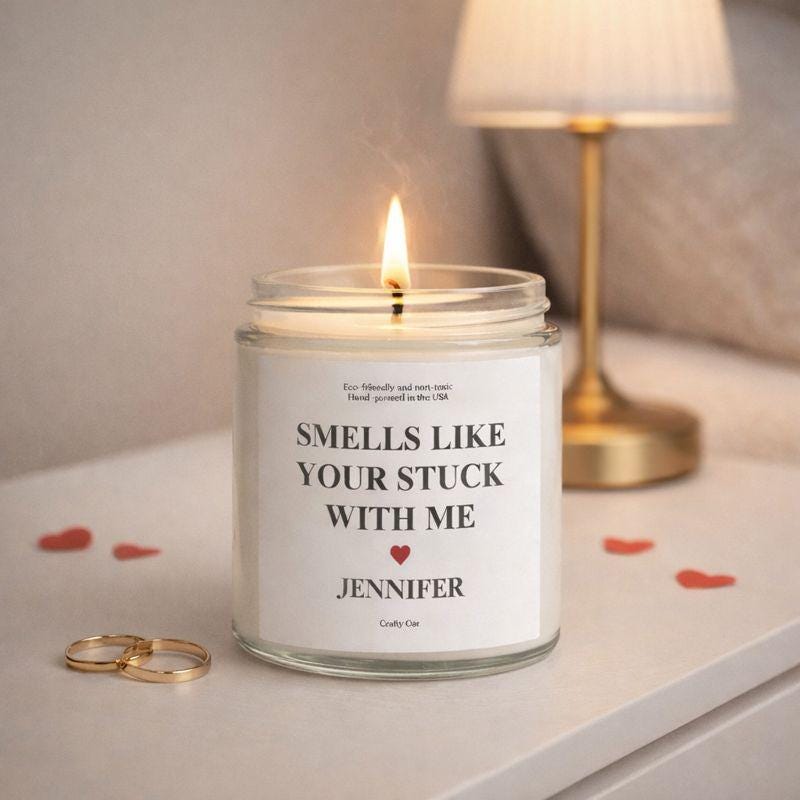 Smells Like You're Stuck With Me Candle, Personalized Valentine's Candle, Funny Anniversary Gift, Boyfriend, Wedding Gift for Wife Husband